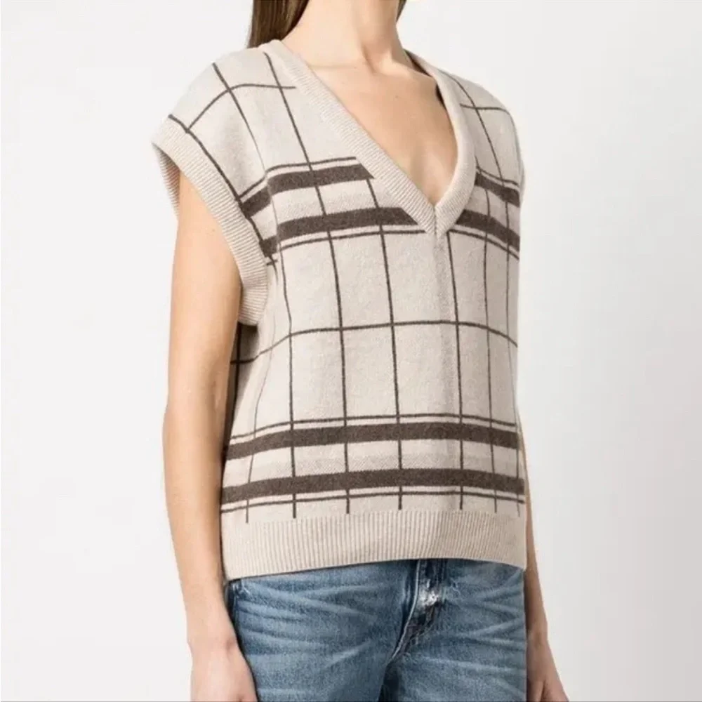 Anine Bing Fiona Plaid Cashmere Sweater Vest Size Medium - Picture 1 of 2
